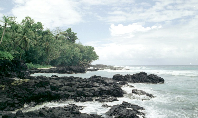 Volcanic rock pounded by the ocean waves, Upolu Island, Western Samoa